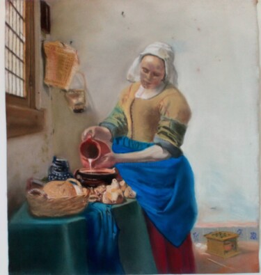 Schilderij getiteld "La laitière" door Michel Floch, Origineel Kunstwerk, Pastel Gemonteerd op Andere stijve panelen
