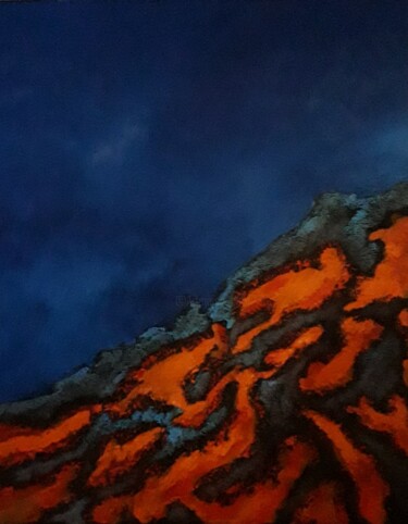 Painting titled "Magma des Abysses" by Michel Forest, Original Artwork, Oil Mounted on Wood Stretcher frame