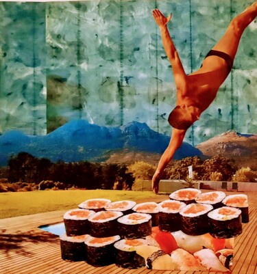 Collages titulada "sushi" por Michel Goldberg, Obra de arte original, Collages Montado en Cartulina