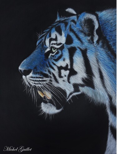 Рисунок под названием "The blue Tiger..." - Michel Guillet, Подлинное произведение искусства, Пастель
