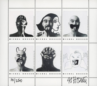 Gravures & estampes intitulée "Autogrimaces #mh065…" par Hosszu, Œuvre d'art originale, Lithographie