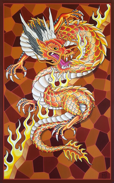 Pintura titulada "Le Dragon de feu" por Michel Jegerlehner, Obra de arte original, Acrílico