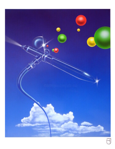 Картина под названием "Aérographe sphères…" - Michel Jegerlehner, Подлинное произведение искусства, Аэрограф