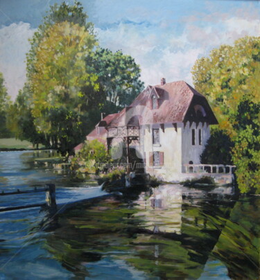 Peinture intitulée "Moulin de fourges" par Michel Lacroix, Œuvre d'art originale, Huile Monté sur Châssis en bois