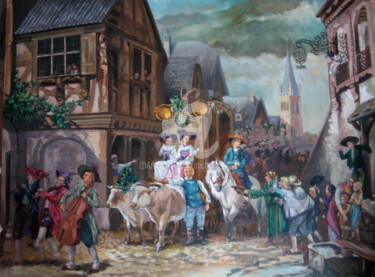 Pintura titulada "UNE NOCE EN ALSACE" por Michel Lacroix, Obra de arte original, Oleo