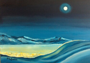 Painting titled "montagne au clair e…" by Michel Lefresne, Original Artwork, Oil