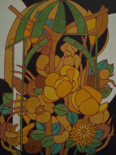 Malarstwo zatytułowany „la cage fleurie” autorstwa Michel Marant, Oryginalna praca, Akryl