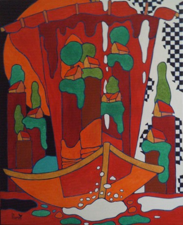 Painting titled "La voile rouge" by Michel Marant, Original Artwork, Acrylic