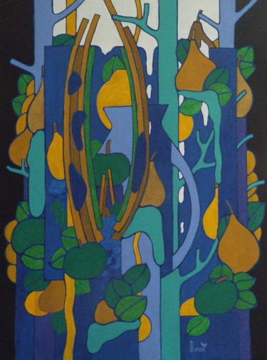 Schilderij getiteld "Composition aux arb…" door Michel Marant, Origineel Kunstwerk, Acryl