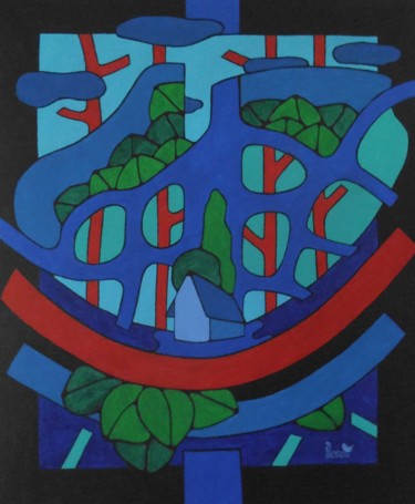 Картина под названием "Arbres rouges" - Michel Marant, Подлинное произведение искусства, Акрил