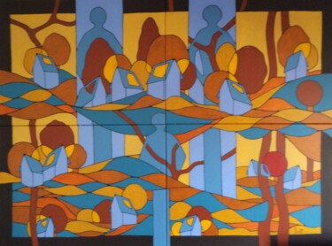 绘画 标题为“Arbre rouge aux deu…” 由Michel Marant, 原创艺术品, 丙烯 安装在木质担架架上