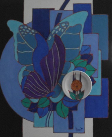 Malerei mit dem Titel "Les papillons bleus" von Michel Marant, Original-Kunstwerk, Acryl