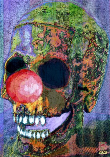 Digitale Kunst getiteld "SKULL OF CLOWN 1" door Michel Martin, Origineel Kunstwerk, 2D Digital Work Gemonteerd op Aluminium