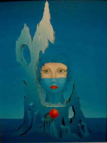 제목이 "VISAGE"인 미술작품 Michel Michaux로, 원작, 기름 나무 들것 프레임에 장착됨