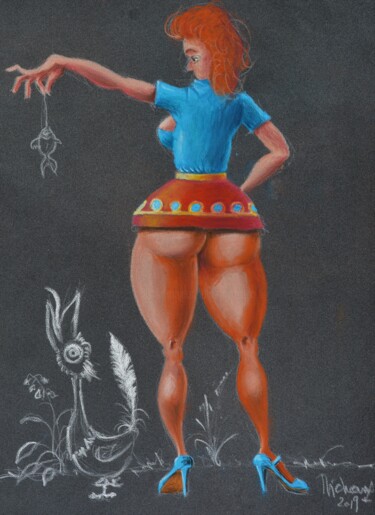 Pintura titulada "MISS NANA NOURRIT S…" por Michel Michaux, Obra de arte original, Pastel