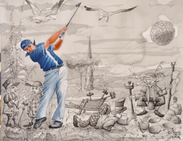 Drawing titled "GOLF 2." by Michel Michaux, Original Artwork, Ink