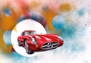 Malerei mit dem Titel "MERCEDES 300 SL" von Michel Michaux, Original-Kunstwerk, Gouache