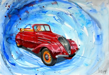 Schilderij getiteld "PEUGEOT 302." door Michel Michaux, Origineel Kunstwerk, Gouache