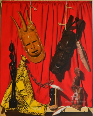 「Afrika」というタイトルの絵画 Michel Milletによって, オリジナルのアートワーク, オイル ウッドストレッチャーフレームにマウント