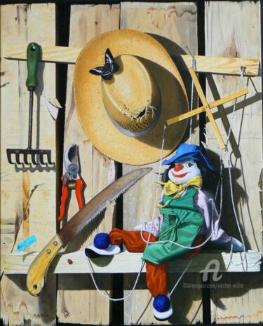 Картина под названием "Le méssager" - Michel Millet, Подлинное произведение искусства, Масло Установлен на Деревянная рама д…