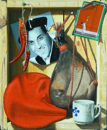 Schilderij getiteld "Hommage à Luis Mari…" door Michel Millet, Origineel Kunstwerk, Olie Gemonteerd op Frame voor houten bra…