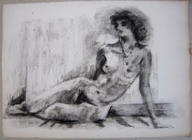 Drawing titled "L'AMÉRICAINE" by Michel Moskovtchenko, Original Artwork, Charcoal