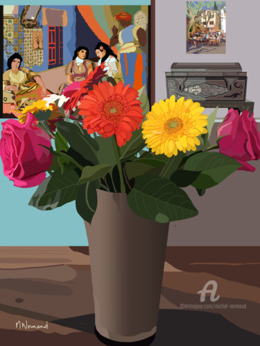 Digital Arts titled "2022-10-21 bouquet…" by Michel Normand, Original Artwork, Digital Painting Mounted on artwork_cat.