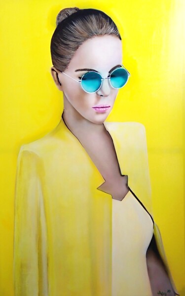 Peinture intitulée "La femme en jaune" par Michel Ruelle (Aéro), Œuvre d'art originale, Acrylique Monté sur Châssis en bois