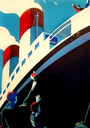 Malerei mit dem Titel "transatlantique" von Michel Ruelle (Aéro), Original-Kunstwerk, Acryl