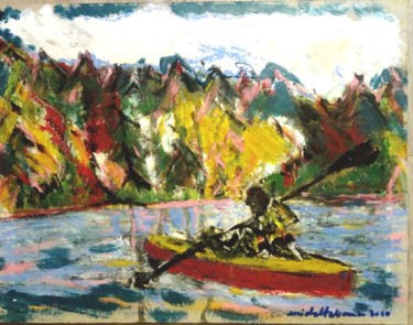 Peinture intitulée "canoë on the Lake,…" par Michel Tabanou, Œuvre d'art originale, Acrylique