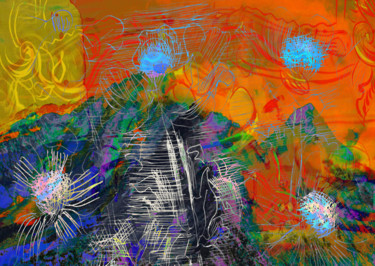 Digital Arts titled "Flowers and Rockies…" by Michel Tabanou, Original Artwork, Digital Painting