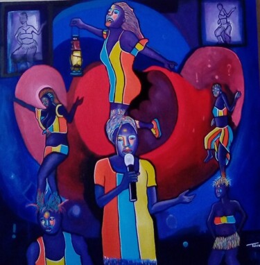 Peinture intitulée "Crie de la danse" par Michel Taiwo, Œuvre d'art originale, Acrylique