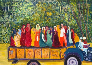 绘画 标题为“Rajasthani women on…” 由Michel Testard, 原创艺术品, 丙烯 安装在木质担架架上