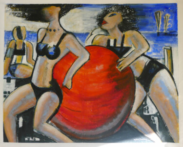 Schilderij getiteld "Deux femmes au ball…" door Michel Thomas, Origineel Kunstwerk, Acryl