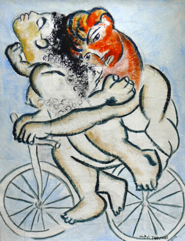 Malerei mit dem Titel "ciclistes" von Michel Thomas, Original-Kunstwerk, Acryl