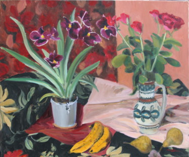 Peinture intitulée "Orchidées et roses…" par Mth, Œuvre d'art originale, Huile
