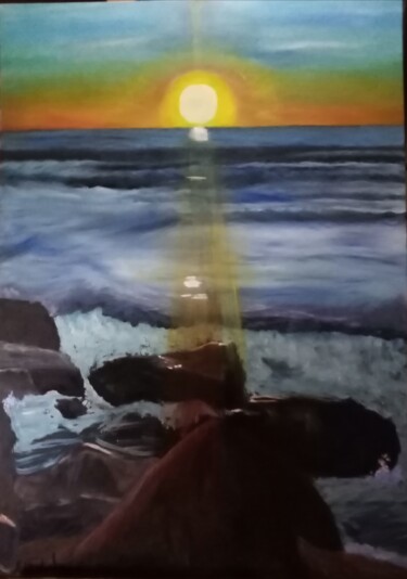 Pittura intitolato "Un mare al tramonto" da Michela Brunini, Opera d'arte originale, Olio