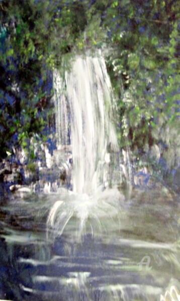 Painting titled "Water Falling" by Michela Curtis, Original Artwork, Oil Mounted on Other rigid panel