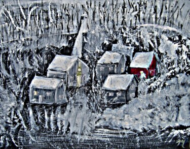 Schilderij getiteld "The Red Barn" door Michela Curtis, Origineel Kunstwerk, Acryl