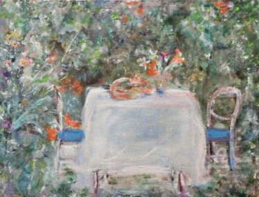 Painting titled "A La Table" by Michela Curtis, Original Artwork, Acrylic Mounted on Other rigid panel