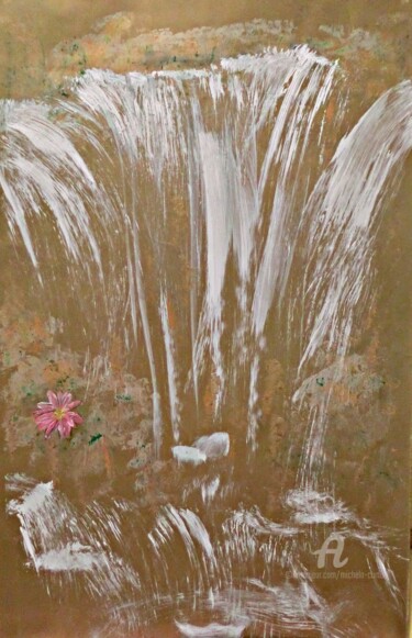 Painting titled "Near The Waterfall" by Michela Curtis, Original Artwork, Acrylic Mounted on Other rigid panel
