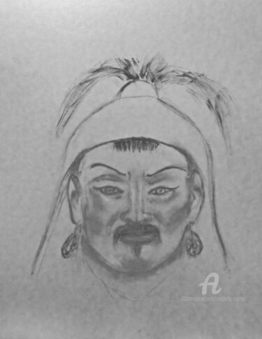 Schilderij getiteld "Genghis Khan" door Michela Curtis, Origineel Kunstwerk, Olie