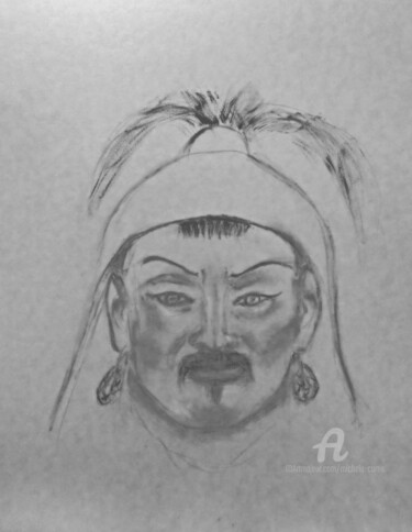 Malarstwo zatytułowany „Genghis Khan” autorstwa Michela Curtis, Oryginalna praca, Olej