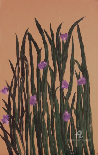 Ζωγραφική με τίτλο "Iris on Gold" από Michela Curtis, Αυθεντικά έργα τέχνης, Λάδι Τοποθετήθηκε στο Άλλος άκαμπτος πίνακας