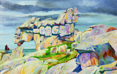 Painting titled "Granit Breton" by Michel Adam, Original Artwork, Oil