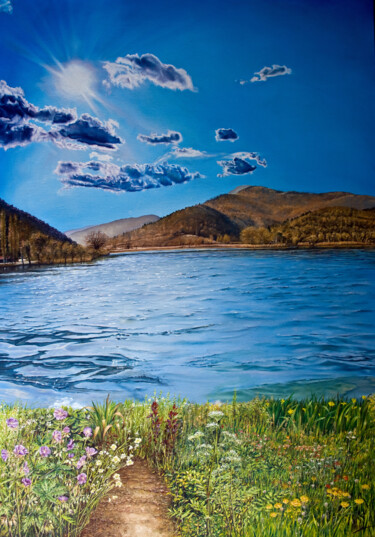 Painting titled "Sentiero sul Lago" by Michelangelo Rossi, Original Artwork, Oil
