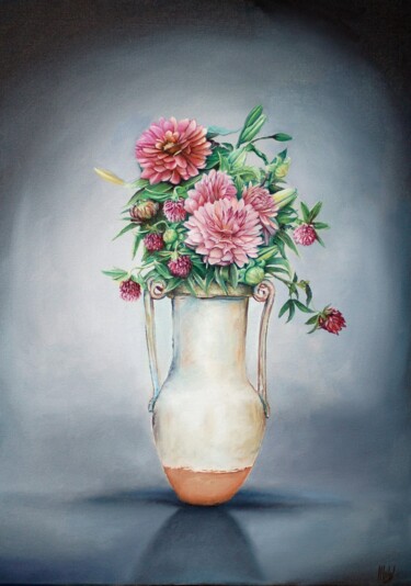 Pintura titulada "Vaso con Fiori Rosa" por Michelangelo Rossi, Obra de arte original, Oleo