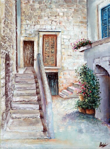 Painting titled "Mura Antiche" by Michelangelo Rossi, Original Artwork, Oil Mounted on Wood Stretcher frame