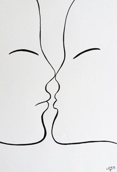 Drawing titled "Amour partagé" by Michèle Baylet-Brunet, Original Artwork, Ink