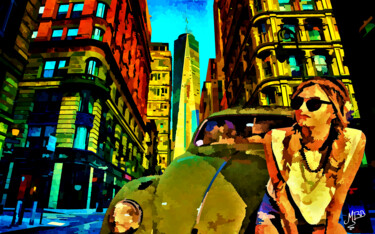 Digital Arts titled "Beetle on the town" by Michèle Baylet-Brunet, Original Artwork, Digital Painting Mounted on Aluminium
